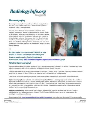 Mammography (Mammogram)