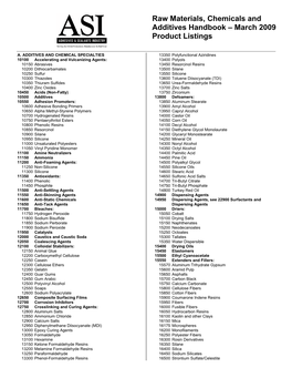 Raw Materials, Chemicals and Additives Handbook – March 2009 Product Listings