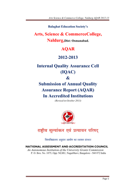 Arts, Science & Commercecollege, AQAR 2012-2013 Internal Quality
