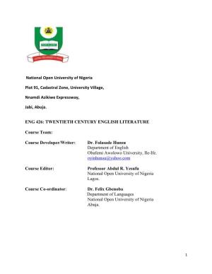 National Open University of Nigeria Plot 91, Cadastral Zone, University