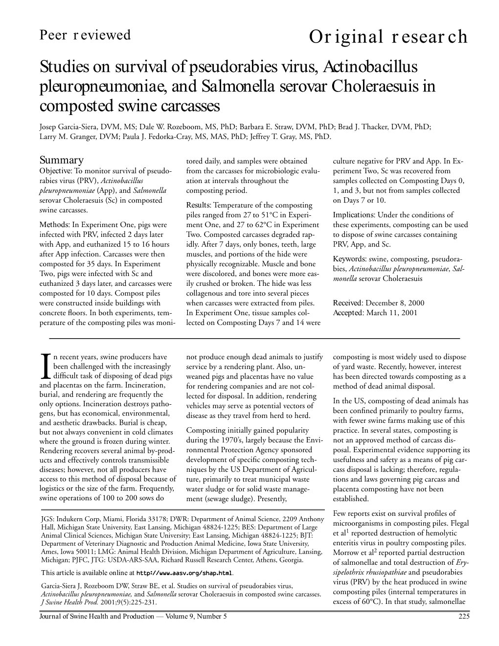 Studies on Survival of Pseudorabies Virus,Actinobacillus