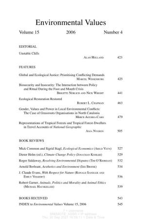 Environmental Values Volume 15 2006 Number 4
