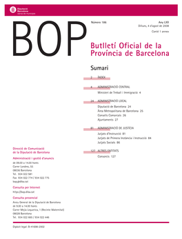 Butlletí Oficial De La Província De Barcelona 4 / 8 / 2008