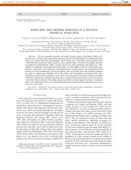 Body Size and Trophic Position in a Diverse Tropical Food Web