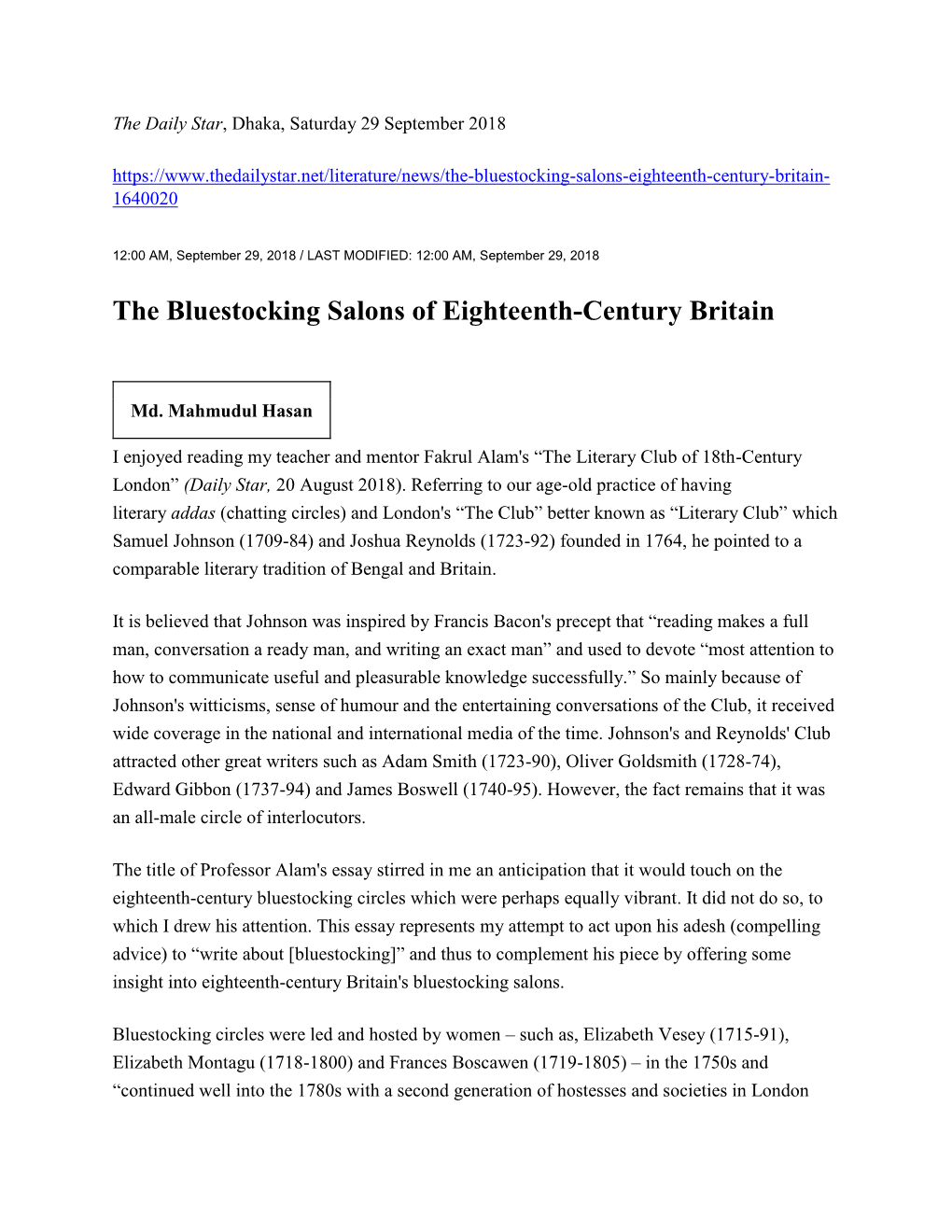 The Bluestocking Salons of Eighteenth-Century Britain
