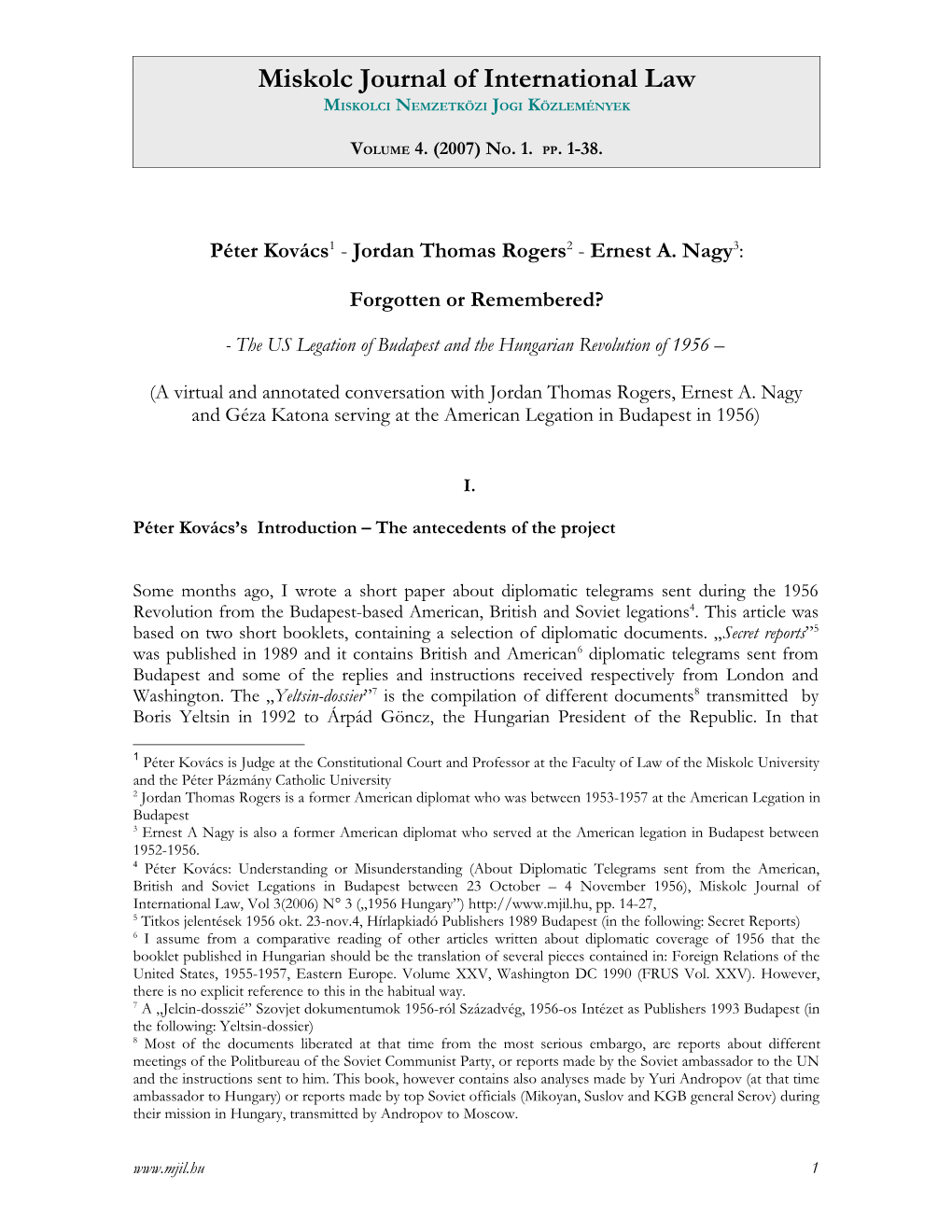 Miskolc Journal of International Law Volume 4. (2007) No. 1