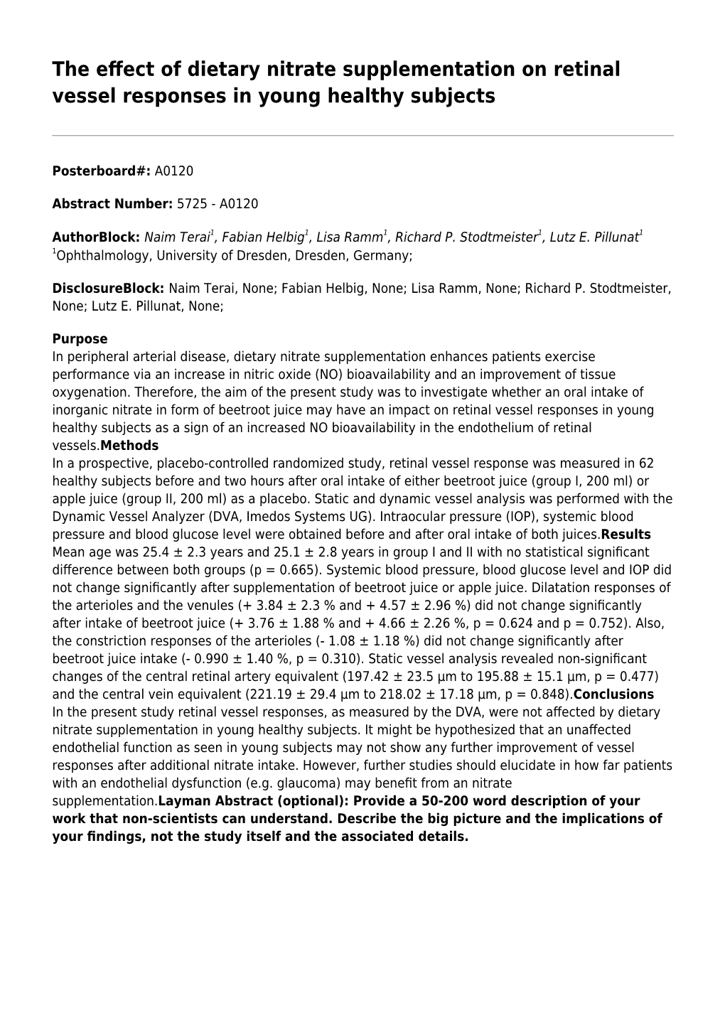 The Effect of Dietary Nitrate Supplementation on Retinal