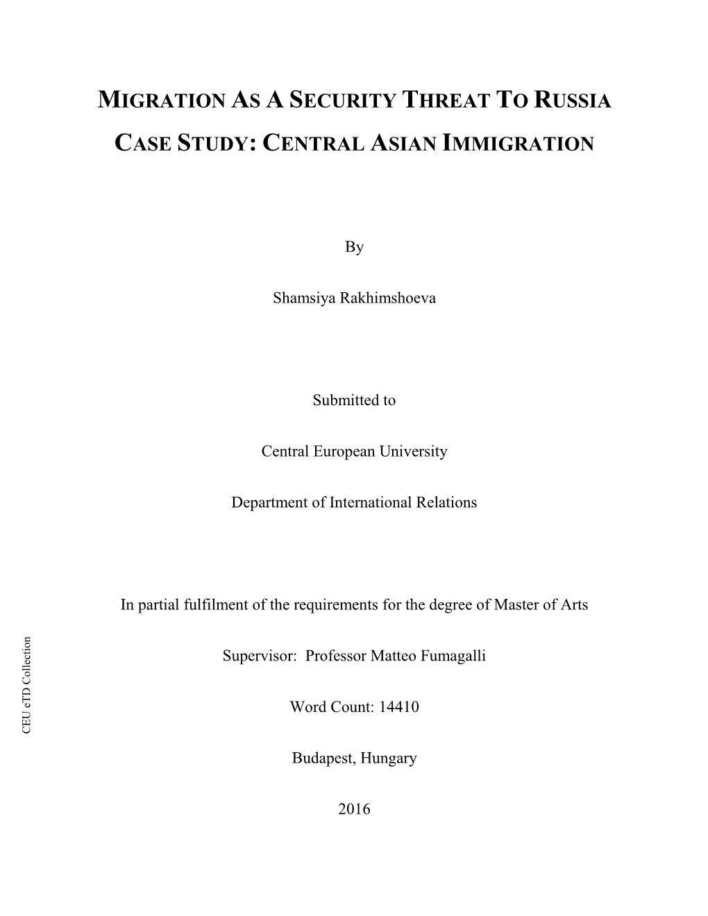 Migration As a Security Threat to Russia Case Study