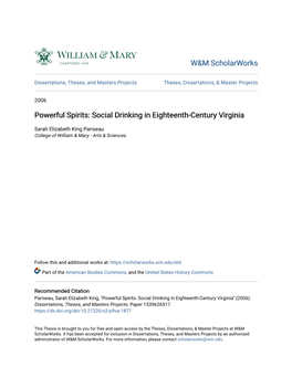 Powerful Spirits: Social Drinking in Eighteenth-Century Virginia