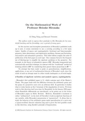 On the Mathematical Work of Professor Heisuke Hironaka