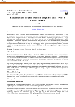 Recruitment and Selection Process in Bangladesh Civil Service: a Critical Overview