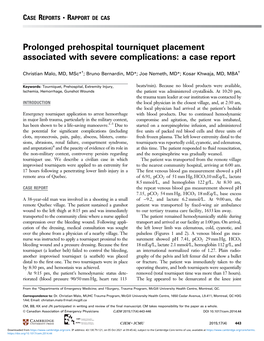 Prolonged Prehospital Tourniquet Placement Associated with Severe Complications: a Case Report