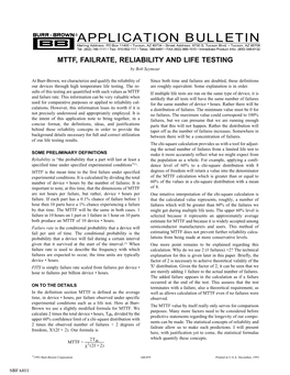 MTTF, Failrate, Reliability, and Life Testing
