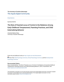 The Role of Parental Locus of Control in the Relations Among Early Childhood Temperament, Parenting Practices, and Child Externalizing Behavior