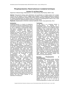 Phosphoproteomics: Recent Advances in Analytical Techniques