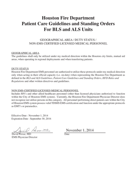 Houston Fire Department Patient Care Guidelines and Standing Orders for BLS and ALS Units