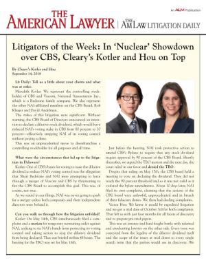 'Nuclear' Showdown Over CBS, Cleary's Kotler and Hou On