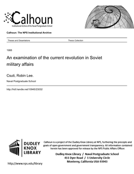 An Examination of the Current Revolution in Soviet Military Affairs