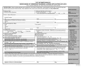 City of Bartlesville New/Change of Ownership Business License Application 2013-2014 401 S