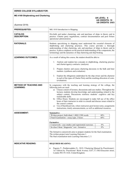 MG 4169 Shipbroking and Chartering UK LEVEL: 6 UK CREDITS: 15 US CREDITS: 3/0/3 (Summer 2019)