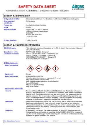 SAFETY DATA SHEET Flammable Gas Mixture: 1,2-Butadiene / 1,3-Butadiene / 2-Butene / Isobutylene