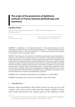 The Origin of the Production of Diphtheria Antitoxin in France, Between Philanthropy and Commerce
