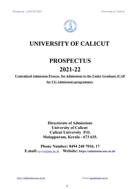 University of Calicut Prospectus 2021-22