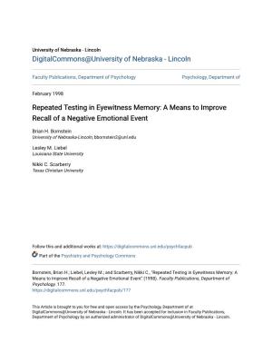 Repeated Testing in Eyewitness Memory: a Means to Improve Recall of a Negative Emotional Event