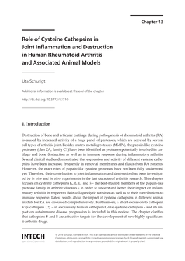 Role of Cysteine Cathepsins in Joint Inflammation and Destruction in Human Rheumatoid Arthritis and Associated Animal Models