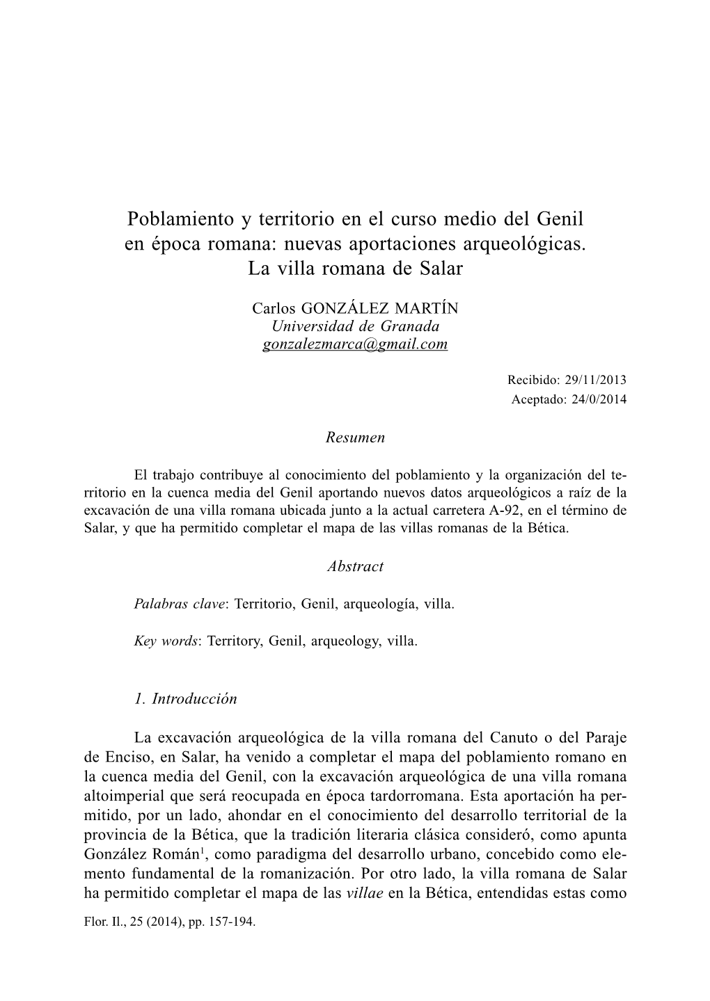 Poblamiento Y Territorio En El Curso Medio Del Genil En Época Romana: Nuevas Aportaciones Arqueológicas