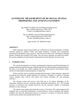 Automatic Measurement of Rf Signal Spatial Properties and Antenna Patterns