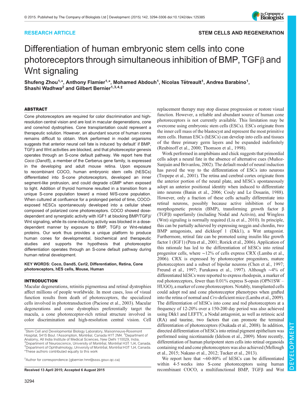 Differentiation of Human Embryonic Stem Cells Into Cone Photoreceptors