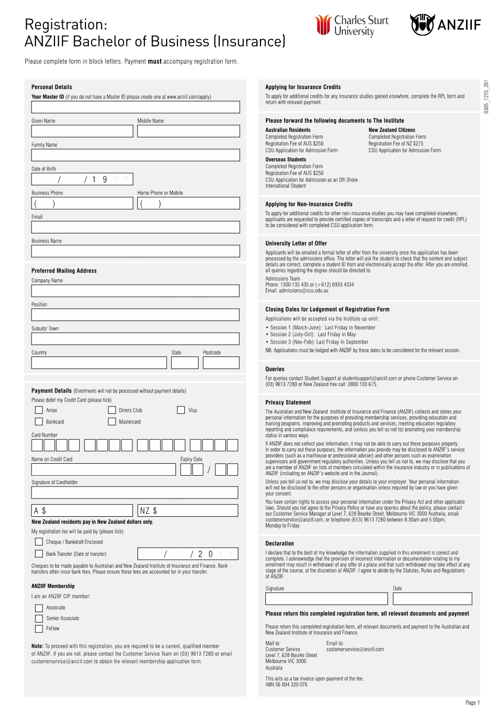 ANZIIF Registration Form