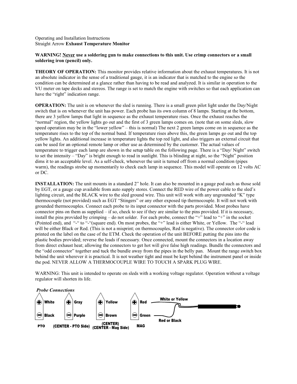 Operating and Installation Instructions