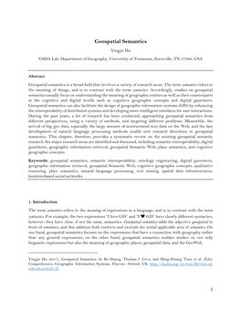 Geospatial Semantics Yingjie Hu GSDA Lab, Department of Geography, University of Tennessee, Knoxville, TN 37996, USA