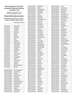 Complete List of Gesneriad Species