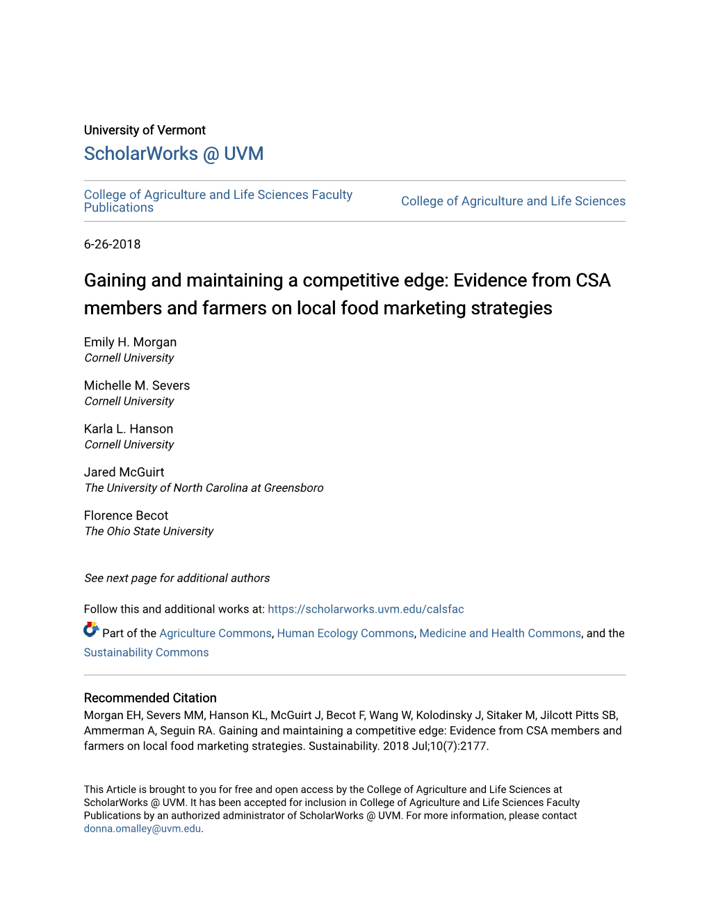 Evidence from CSA Members and Farmers on Local Food Marketing Strategies