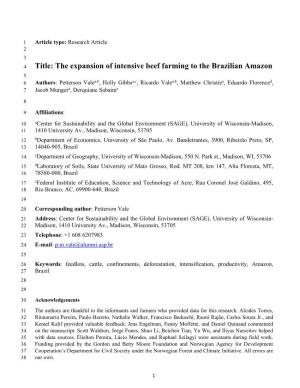Title: the Expansion of Intensive Beef Farming to the Brazilian Amazon