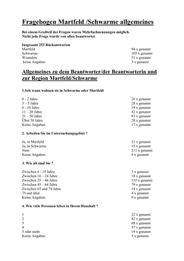 Fragebogen Martfeld /Schwarme Allgemeines