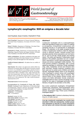 Lymphocytic Esophagitis: Still an Enigma a Decade Later