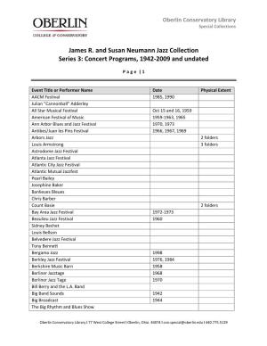 James R. and Susan Neumann Jazz Collection Series 3: Concert Programs, 1942-2009 and Undated