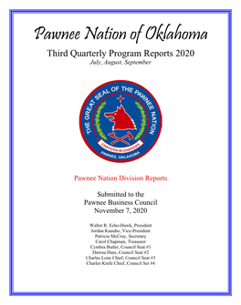 Pawnee Nation of Oklahoma Third Quarterly Program Reports 2020 July, August, September