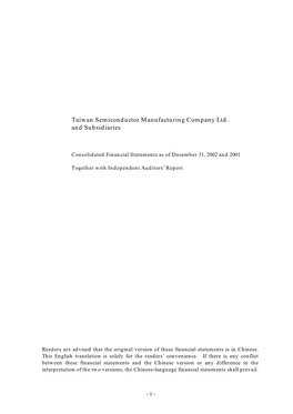 Taiwan Semiconductor Manufacturing Company Ltd. and Subsidiaries