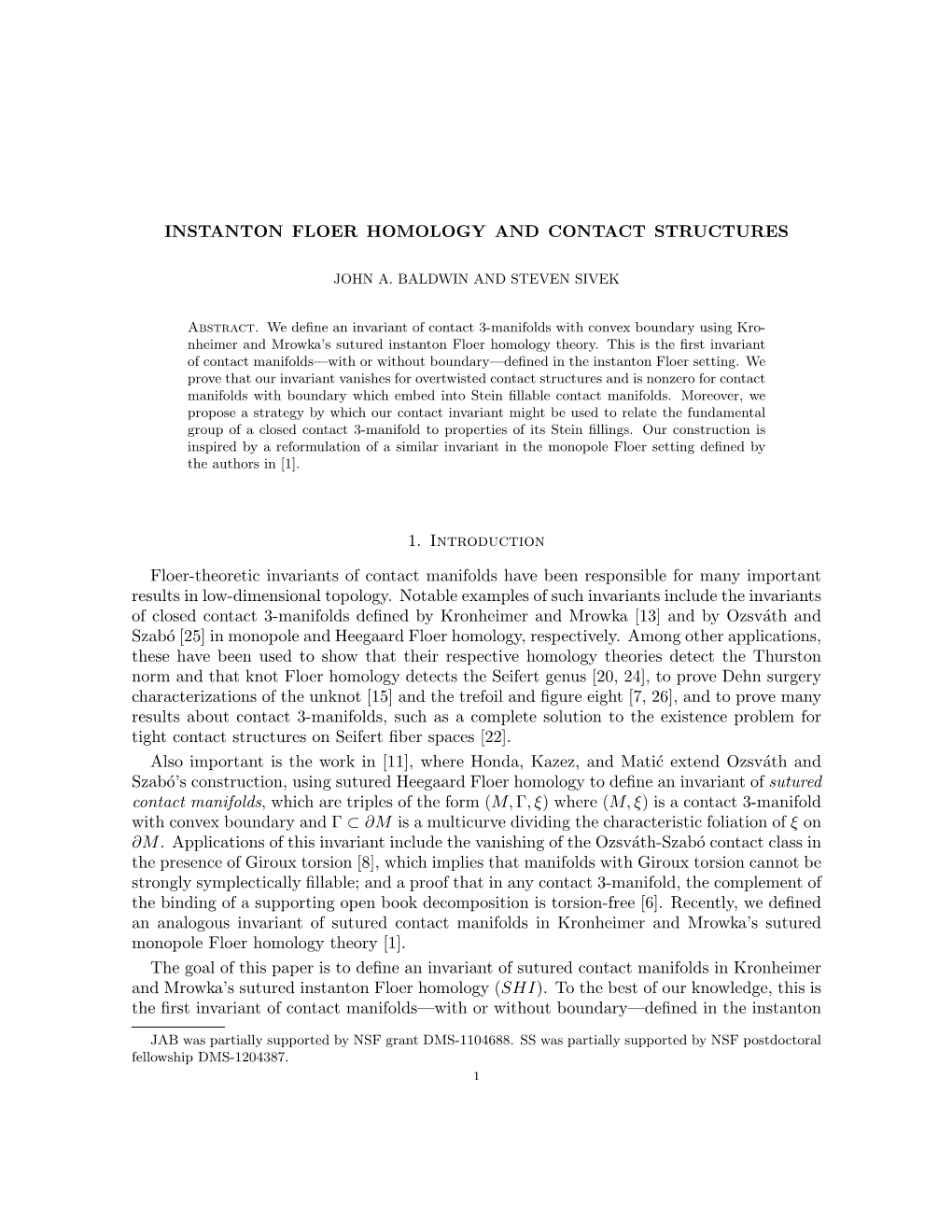 Instanton Floer Homology and Contact Structures