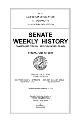 Senate Weekly History Commencing with Sb 1 and Ending with Sb 1474