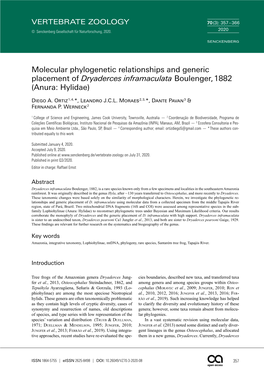 Molecular Phylogenetic Relationships and Generic Placement of Dryaderces Inframaculata Boulenger, 1882 (Anura: Hylidae)