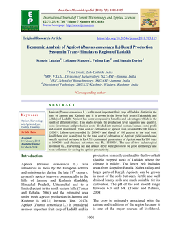Economic Analysis of Apricot (Prunus Armeniaca L.) Based Production System in Trans-Himalayas Region of Ladakh