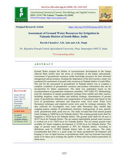 Assessment of Ground Water Resources for Irrigation in Nalanda District of South Bihar, India