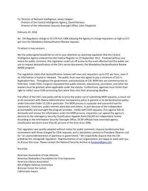 Open Letter on CIA MDR Regs- Final.Pdf