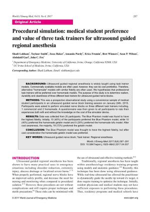 Medical Student Preference and Value of Three Task Trainers for Ultrasound Guided Regional Anesthesia